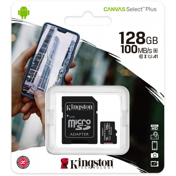 staart zijde schattig Kingston Micro SD Canvas Select Plus 128GB 100MB/s + Adapter geheugenkaart  - SDkaart Nederland